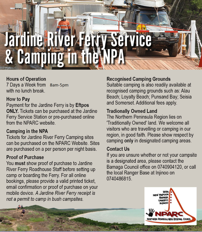 Jardine river ferry service and camping in the NPA