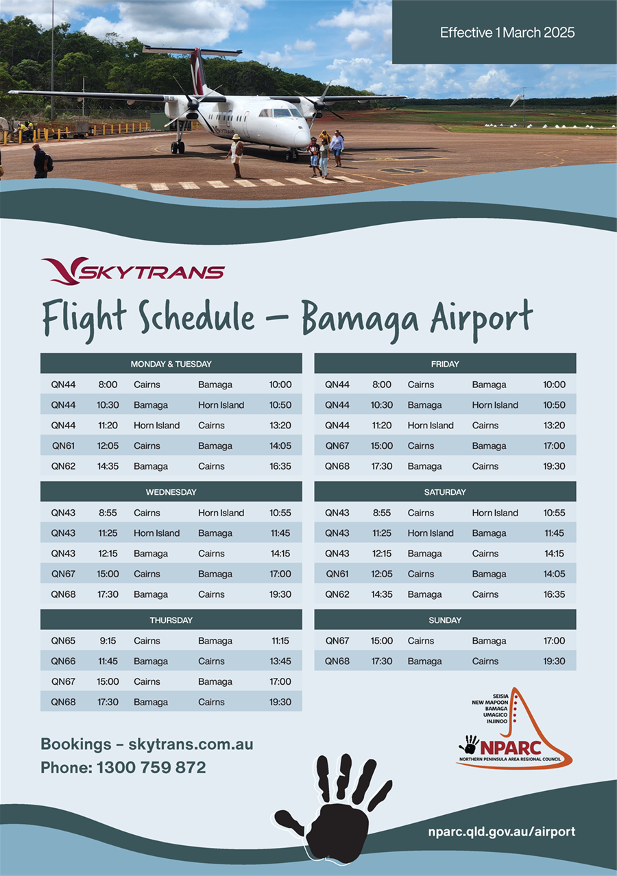 Skytrans Bamaga Flight Schedule 2025